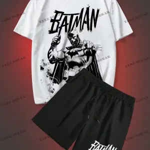 LEGND Erkek Oyun Kartı Baskılı Tişört ve İpli Bel Şort