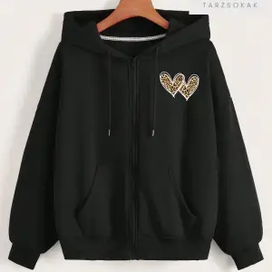 Leopar Desen Kalpler Sweatshirt Fermuarlı Hırka Siyah