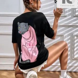 Leopar Desenli Düşük Omuz Tişört