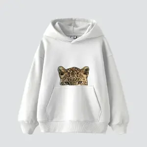 Leopar Eyes Baskılı Oversize Unisex Premium Beyaz