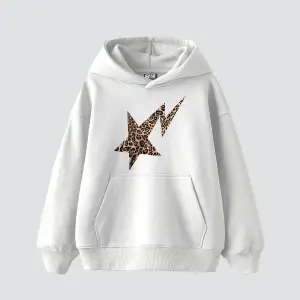 Leopar Falling Star Baskılı Oversize Unisex Premium Beyaz