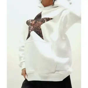 Leopar Falling Star Baskılı Oversize Unisex Premium Beyaz