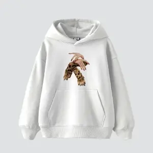 Leopar Hand Baskılı Oversize Unisex Premium Beyaz