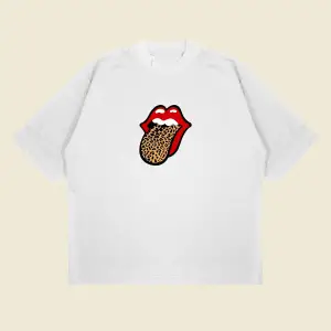 Leopar Rolling Stones Baskılı Oversize Unisex Pamuklu Nefes Alan Kalın Kumaşlı