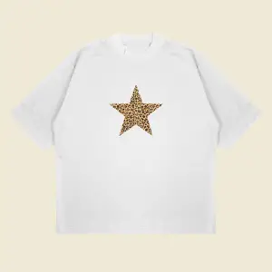 Leopar Starz Baskılı Oversize Unisex Pamuklu Nefes Alan Kalın Kumaşlı