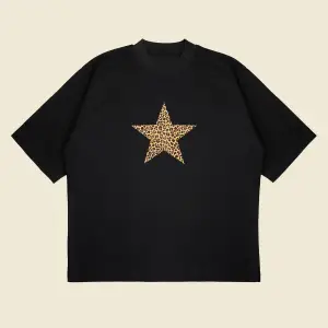 Leopar Starz Baskılı Oversize Unisex Pamuklu Nefes Alan Kalın Kumaşlı