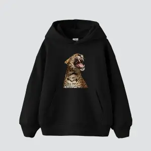 Leopard Siluet Baskılı Oversize Unisex Premium Beyaz