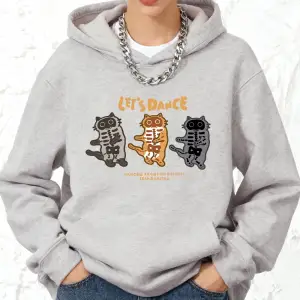 LetS Dance Cats Baskılı Pamuklu Kapüşonlu Üstler Bayan Sportif Bol Sweatshirtler Kışlık Pola