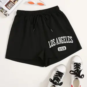 Letter Graphic Drawstring Şort