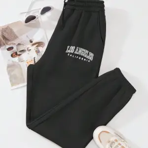 Letter Graphic Drawstring Waist 4 Mevsim Eşofman