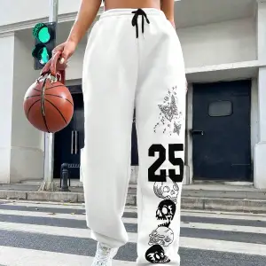 Letter Graphic Drawstring Waist 4 Mevsim Eşofman