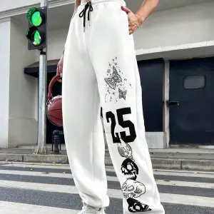 Letter Graphic Drawstring Waist 4 Mevsim Eşofman