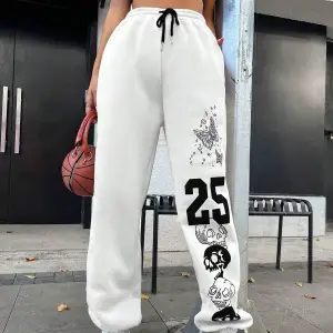 Letter Graphic Drawstring Waist 4 Mevsim Eşofman