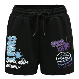 Letter Graphic Drawstring Waist Şort