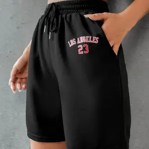 Letter Graphic Drawstring Waist Şort