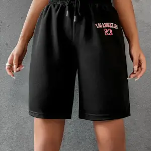 Letter Graphic Drawstring Waist Şort