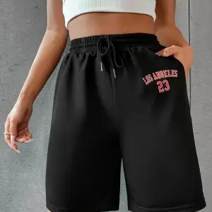 Letter Graphic Drawstring Waist Şort