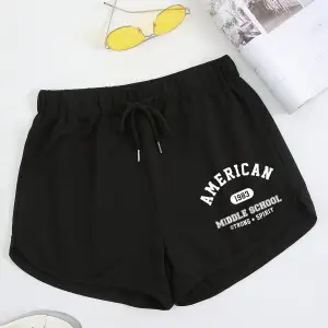 Letter Graphic Drawstring Waist Track Şort