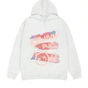 Letter Graphic Drop Shoulder Oversized Hoodie Beyaz