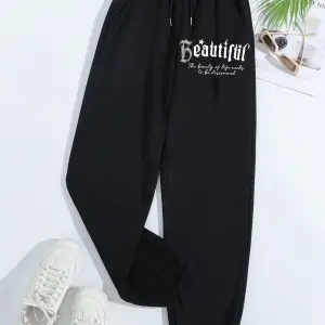 Letter Graphic Elastic Waist 4 Mevsim Eşofman