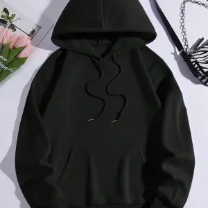Letter Graphic Kangaroo Pocket Drawstring Lined Hoodie Siyah