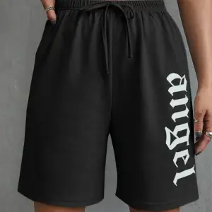 Letter Graphic Knot Waist Track Şort