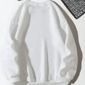 Letter & Shark Print Drop Shoulder Pullover Beyaz