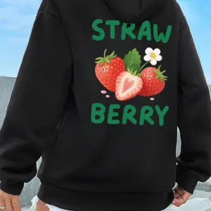 Lezzetli Çilek Baskılar Hoodies Kadın Rahat Gevşek Kazak Temelleri Sportif Kazak Kış Polar Sı