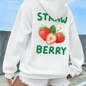 Lezzetli Çilek Baskılar Hoodies Kadın Rahat Gevşek Kazak Temelleri Sportif Kazak Kış Polar Sı