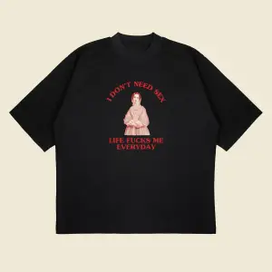 Lifefucksmeeveryday Baskılı Oversize Unisex Pamuklu Nefes Alan Kalın Kumaşlı