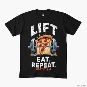 Lift Eat Repeat Çoğunlukla Eat Tişört Erkekler Kadınlar İçin %100 Pamuklu Tişörtler Kısa Koll