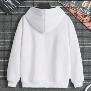 Lip Print Kangaroo Pocket Drawstring Hoodie Beyaz