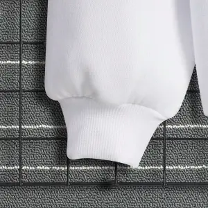 Lip Print Kangaroo Pocket Drawstring Hoodie Beyaz