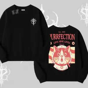 Live Nine Lives Kedi Tasarımlı Biskilet Sweatshirt