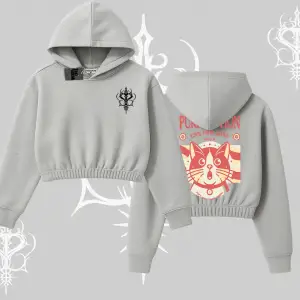 Live Nine Lives Kedi Tasarımlı Kapşonlu Crop Sweatshirt