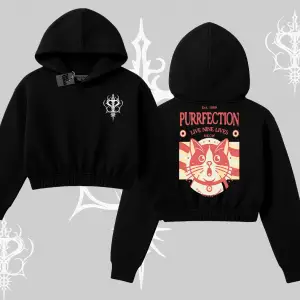 Live Nine Lives Kedi Tasarımlı Kapşonlu Crop Sweatshirt