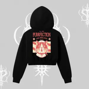 Live Nine Lives Kedi Tasarımlı Kapşonlu Crop Sweatshirt