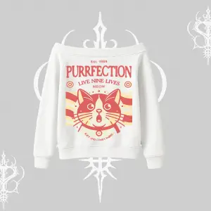 Live Nine Lives Kedi Tasarımlı Kayık Yaka Sweatshirt