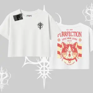 Live Nine Lives Kedi Tasarımlı Oversize Crop Tshirt