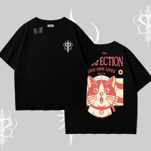 Live Nine Lives Kedi Tasarımlı Oversize Tshirt