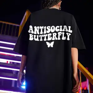 Logo Baskılı Beyaz Tişört Antisocial Butterfly