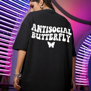 Logo Baskılı Beyaz Tişört Antisocial Butterfly