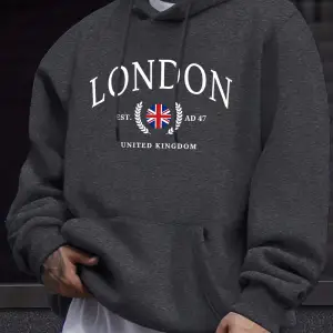 Londra Birleşik Krallık Bayrağı Baskı O Yaka Kapüşonlu Üst Erkek Büyük Boy Sokak Kazakları Ye
