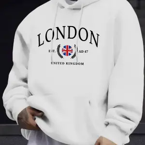 Londra Birleşik Krallık Bayrağı Baskı O Yaka Kapüşonlu Üst Erkek Büyük Boy Sokak Kazakları Ye