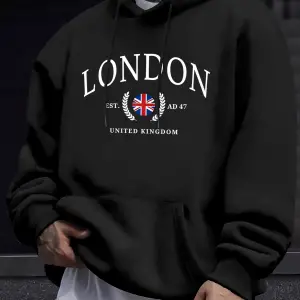 Londra Birleşik Krallık Bayrağı Baskı O Yaka Kapüşonlu Üst Erkek Büyük Boy Sokak Kazakları Ye