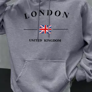 Londra Birleşik Krallık Bayrağı Baskılı Kapüşonlular Erkekler Moda Sonbahar Hoody Rahat Polar