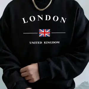 Londra Birleşik Krallık Bayrağı Desenli Erkek Üst Sokak Sporları Kapüşonlular O-Yaka Rahat Ti