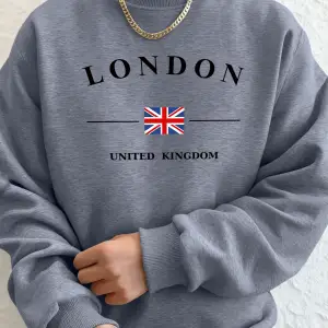 Londra Birleşik Krallık Bayrağı Desenli Erkek Üst Sokak Sporları Kapüşonlular O-Yaka Rahat Ti