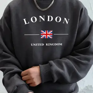 Londra Birleşik Krallık Bayrağı Desenli Erkek Üst Sokak Sporları Kapüşonlular O-Yaka Rahat Ti