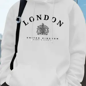 Londra İngiltere Kraliyet Rozeti Baskı Erkek Kapüşonlular Sonbahar Polar Sıcak Tişörtü Rahat